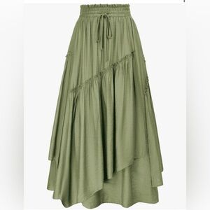 High waisted layered long skirt with pockets and elastic waist tie